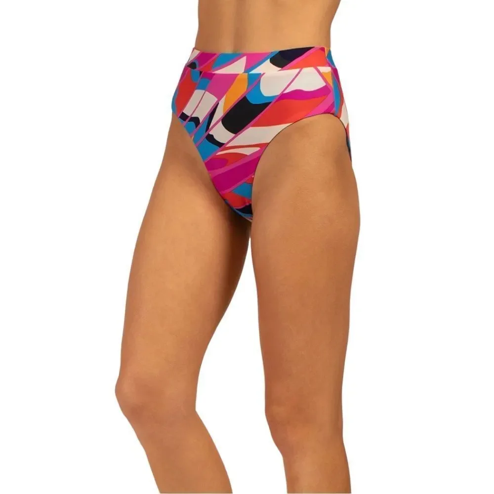 Trina Turk 3 Piece Bikini With REVERSIBLE High Waist Bottom Ruffle Top